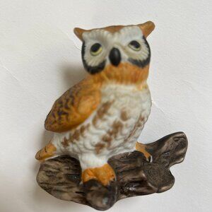 Vintage Enesco 1979 Brown Owl Ceramic Figurine Decor MCM Bird hand painted